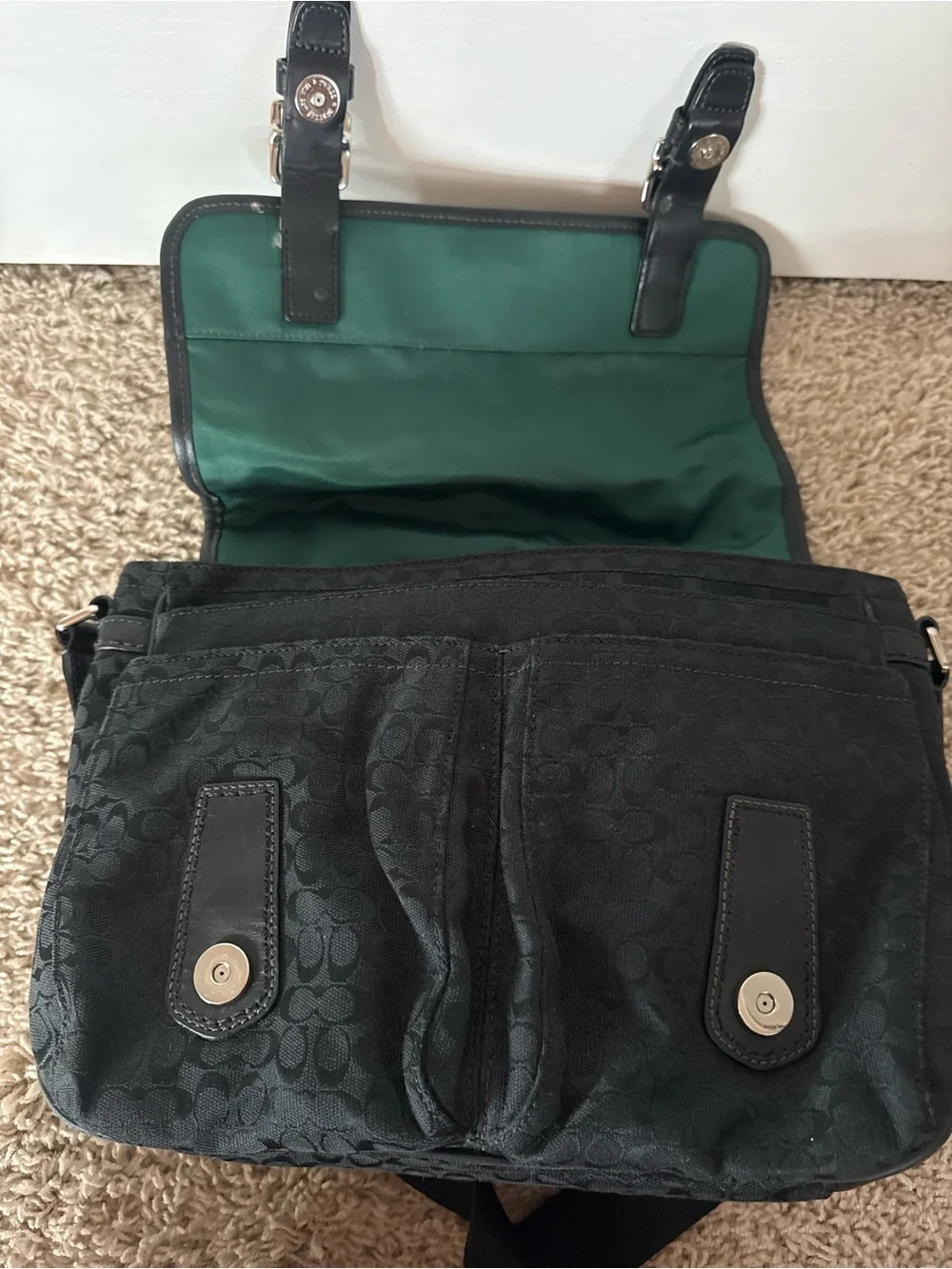 Coach Black Signature Messenger Bag with Adjustable Strap